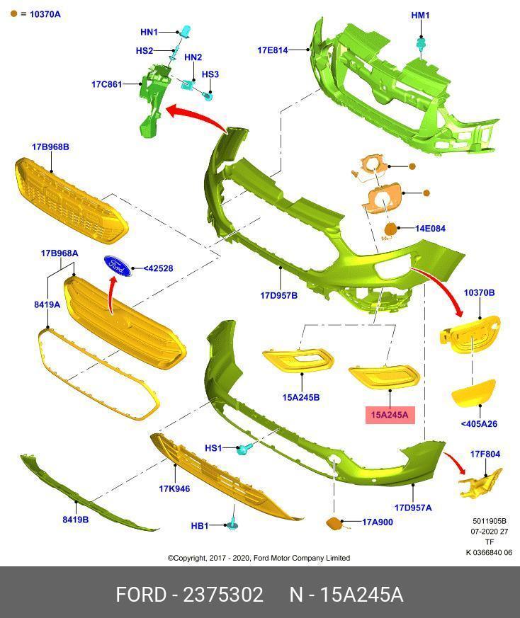 FORD TRANSIT CUSTOM 2018 – 2023 FRONT BUMPER FOG GRILLE NO HOLE PASSENGER SIDE