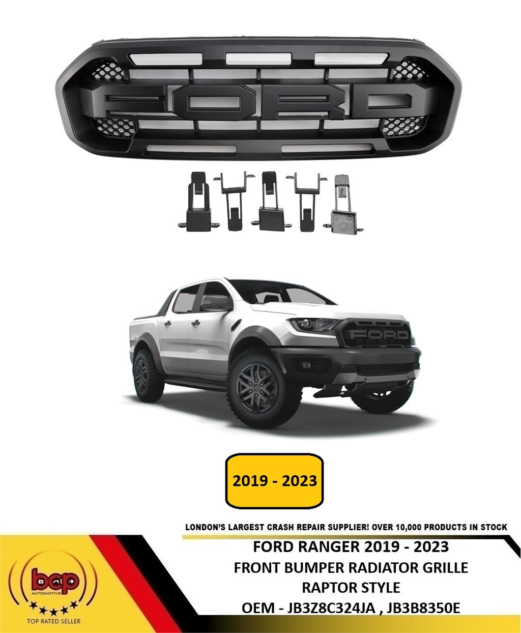 FORD RANGER 2019 - 2023 RAPTOR STYLE GRILLE MATT BLACK NEW JB3Z8C324JA JB3B8350E