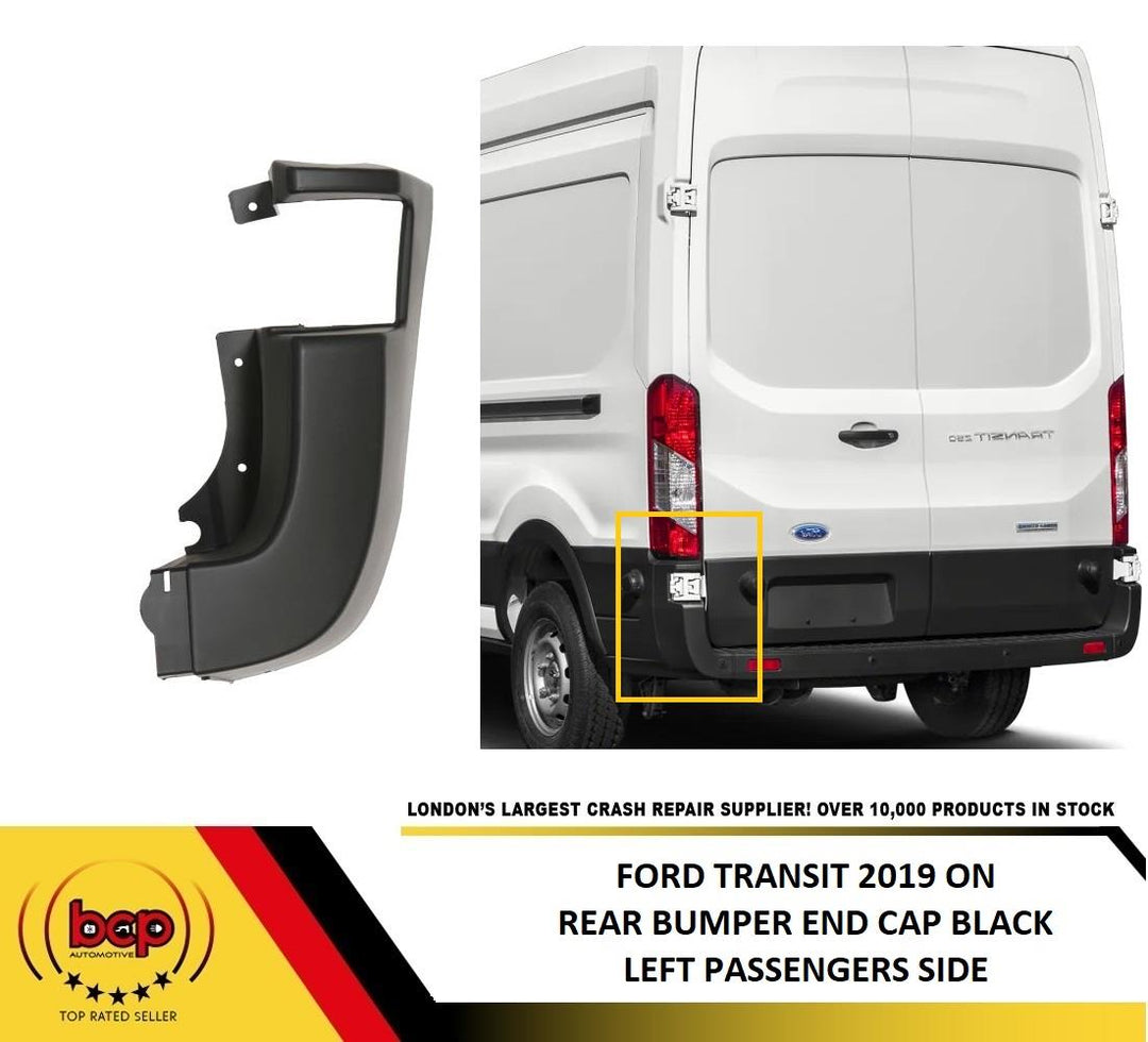 FORD TRANSIT 2019 ON REAR BUMPER END CAP CORNER SECTION LEFT BLACK TEXTURED