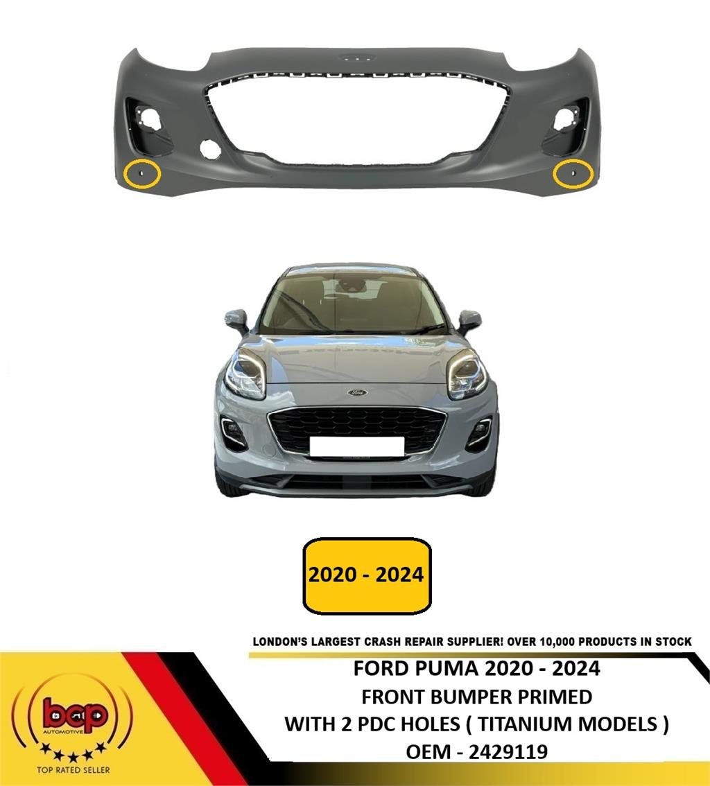 FORD PUMA 2020 – 2024 FRONT BUMPER PRIMED WITH PARKING SENSOR HOLES TITANIUM
