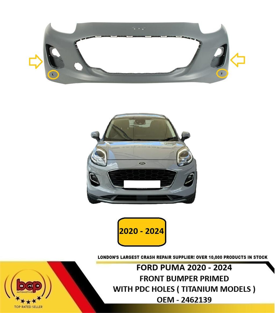FORD PUMA 2020 - 2024 FRONT BUMPER PRIMED WITH 4 PDC HOLES TITANIUM MODELS ONLY