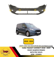 FORD TRANSIT CONNECT 2018 - 2024 FRONT BUMPER PRIMED WITH FOG & PARKING SENSOR