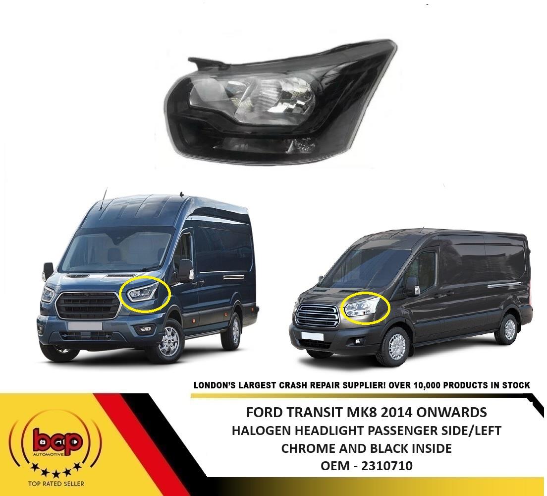 FORD TRANSIT MK8 2014 ONWARDS FRONT PASSENGER SIDE HEADLIGHT HALOGEN BLACK