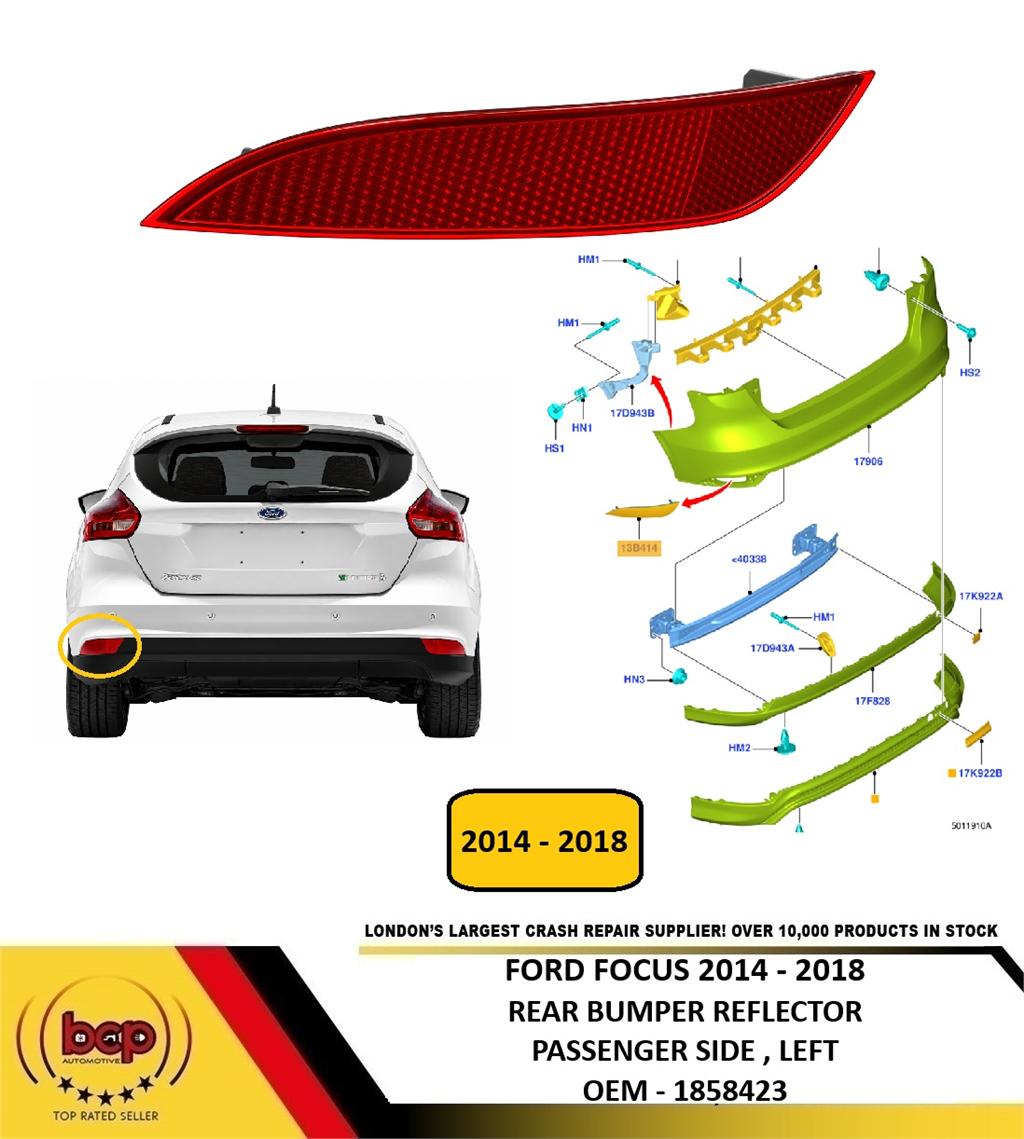 FORD FOCUS 2014 - 2018 REAR BUMPER REFLECTOR FOG LAMP PASSENGER LEFT NEW 1858423