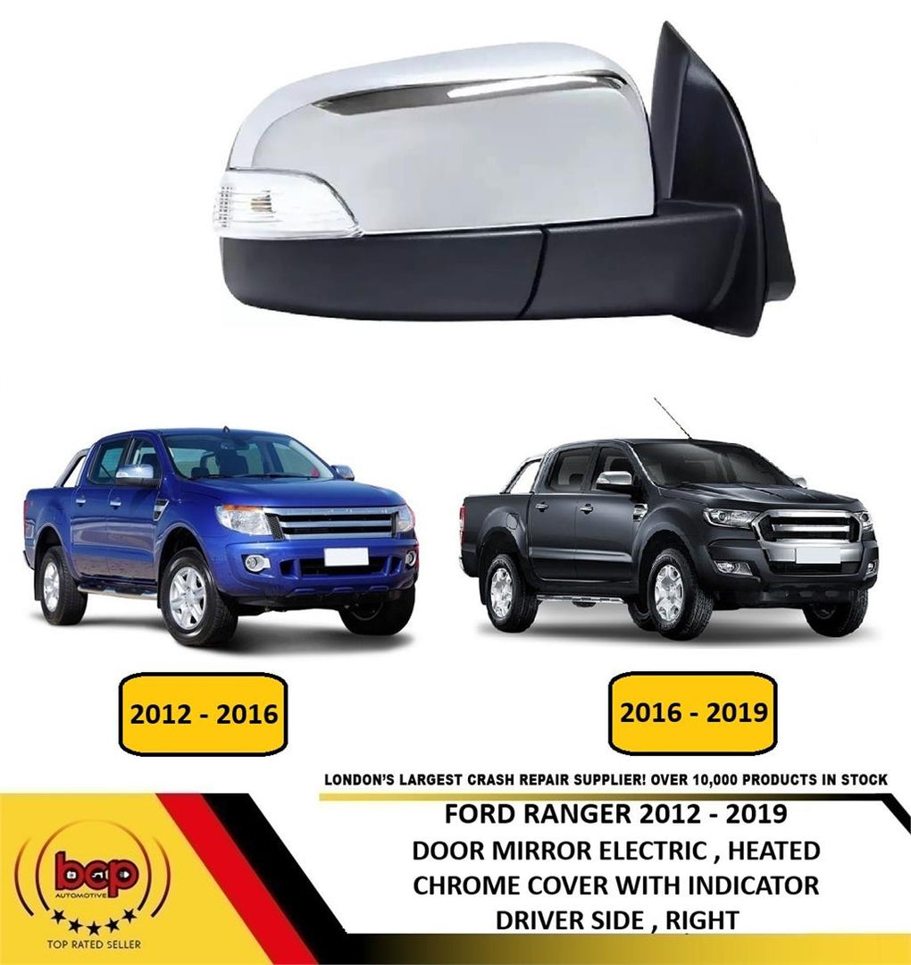 FORD RANGER 2012 - 2019 DOOR MIRROR ELECTRIC POWERFOLD CHROME COVER DRIVER RIGHT