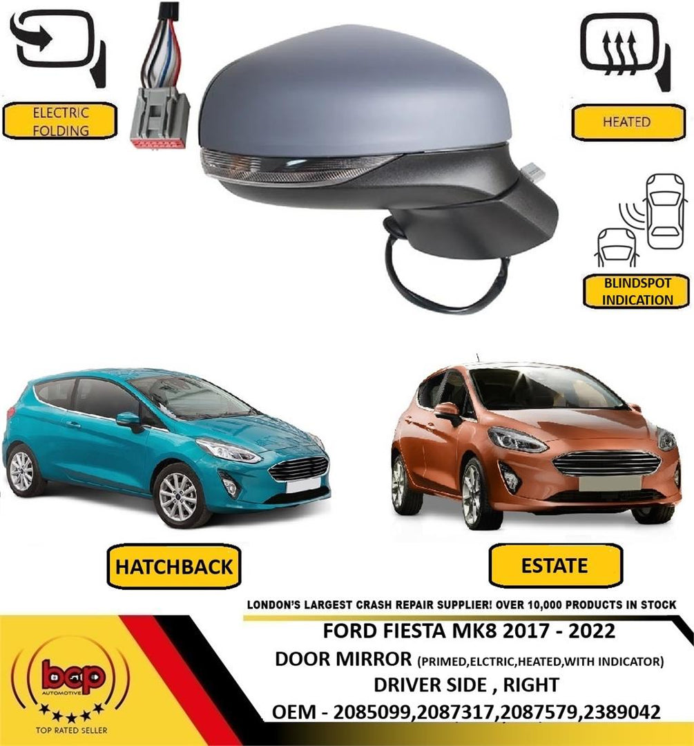 FORD FIESTA MK8 2017 – 2023 DOOR MIRROR POWER FOLDING ELECTRIC BLIND SPOT DRIVER