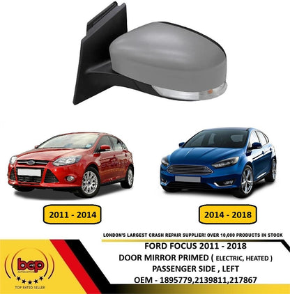 FORD FOCUS 2011 - 2018 DOOR MIRROR PRIMED ELECTRIC HEATED PASSENGER SIDE LEFT