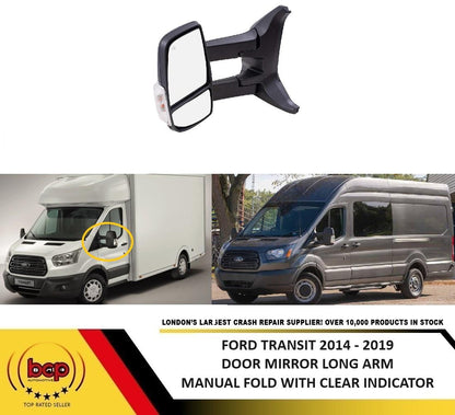 FORD TRANSIT MK8 2014 – 2019 LONG ARM MANUAL DOOR MIRROR CLEAR INDICATOR LEFT