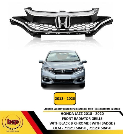 HONDA JAZZ 2018 - 2020  FRONT TOP RADIATOR GRILLE WITH CHROME AND BLACK WITH BADGE