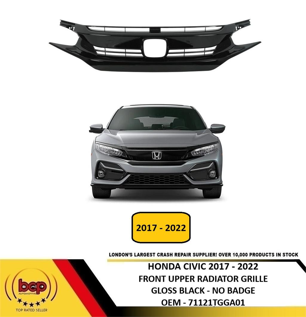 HONDA CIVIC 2017 - 2022 FRONT BUMPER UPPER BADGE GRILLE GLOSS BLACK 71121TGGA01