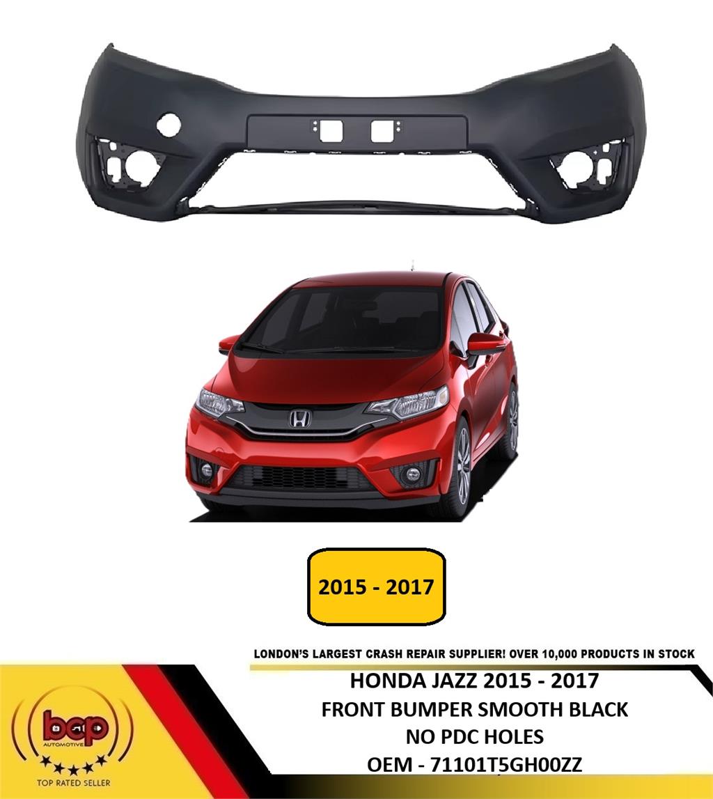 HONDA JAZZ FRONT BUMPER 2015 – 2017 NO PARKING SENSOR HOLES SMOOTH BLACK  NOT PRIMED