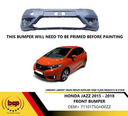 HONDA JAZZ FRONT BUMPER 2015 – 2017 NO PARKING SENSOR HOLES NOT PRIMED