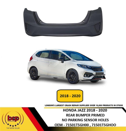 HONDA JAZZ 2018 - 2020 REAR BUMPER PRIMED WITHOUT PARKING SENSOR HOLES