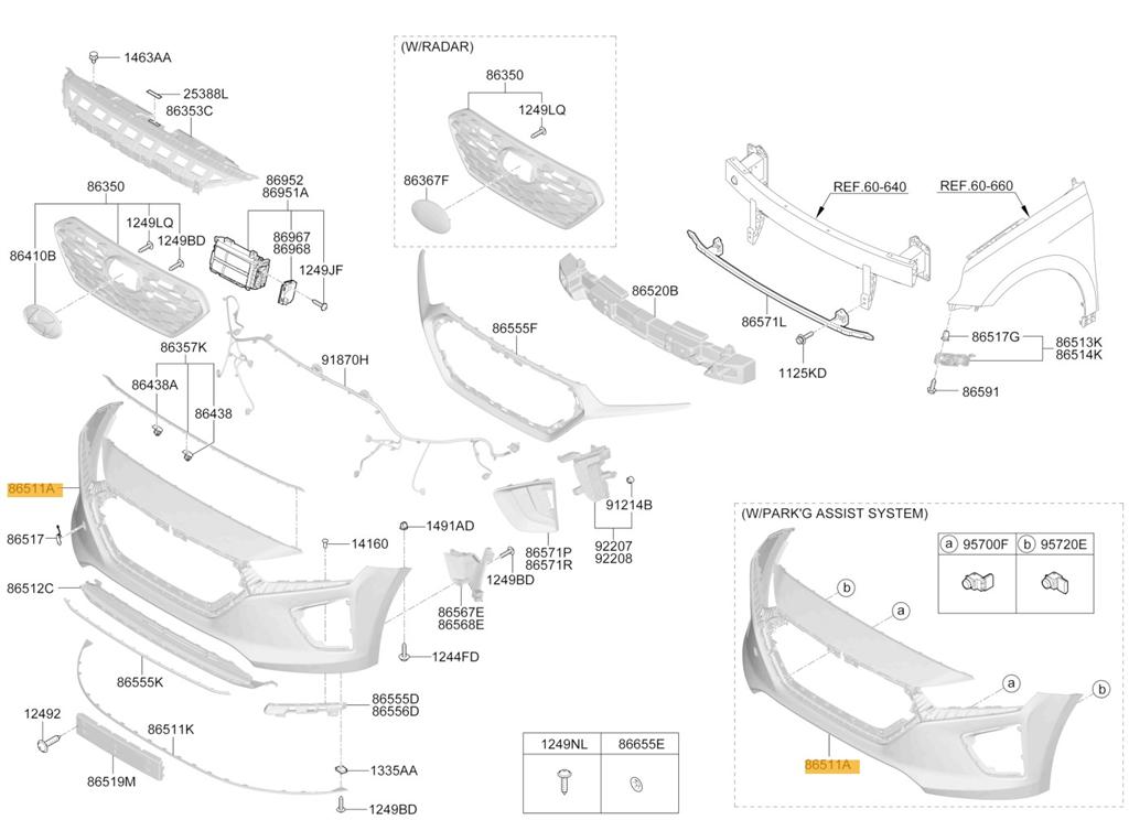 HYUNDAI IONIQ 2020 - 2022 FRONT BUMPER PRIMED NO PARKING SENSOR HOLES 86511G2500