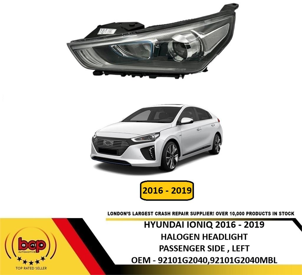 HYUNDAI IONIQ 2016 – 2019  HALOGEN HEADLIGHT BLACK INNER PASSENGER SIDE LEFT