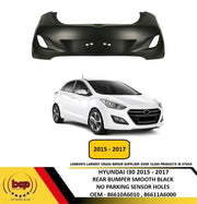 HYUNDAI I30 HATCHBACK 2015 - 2017 REAR BUMPER SMOOTH BLACK WITHOUT PDC HOLES