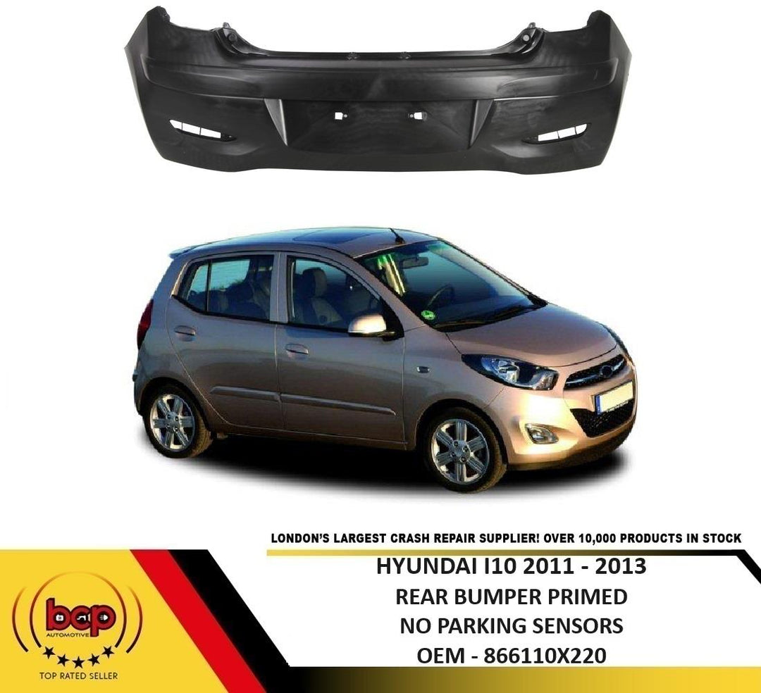 HYUNDAI I10 2011 – 2013 REAR BUMPER PRIMED SMOOTH BLACK WITHOUT PARKING SENSORS