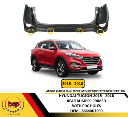 HYUNDAI TUCSON 2015 – 2018 REAR BUMPER PRIMED WITH PARKING SENSOR HOLES