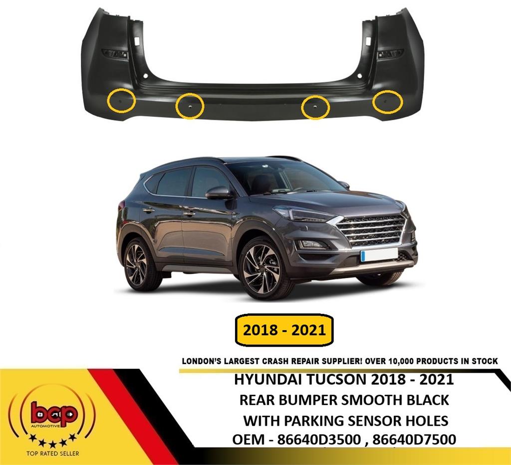 HYUNDAI TUCSON 2018 – 2021 REAR BUMPER SMOOTH BLACK TO BE PAINTED WITH PDC HOLES