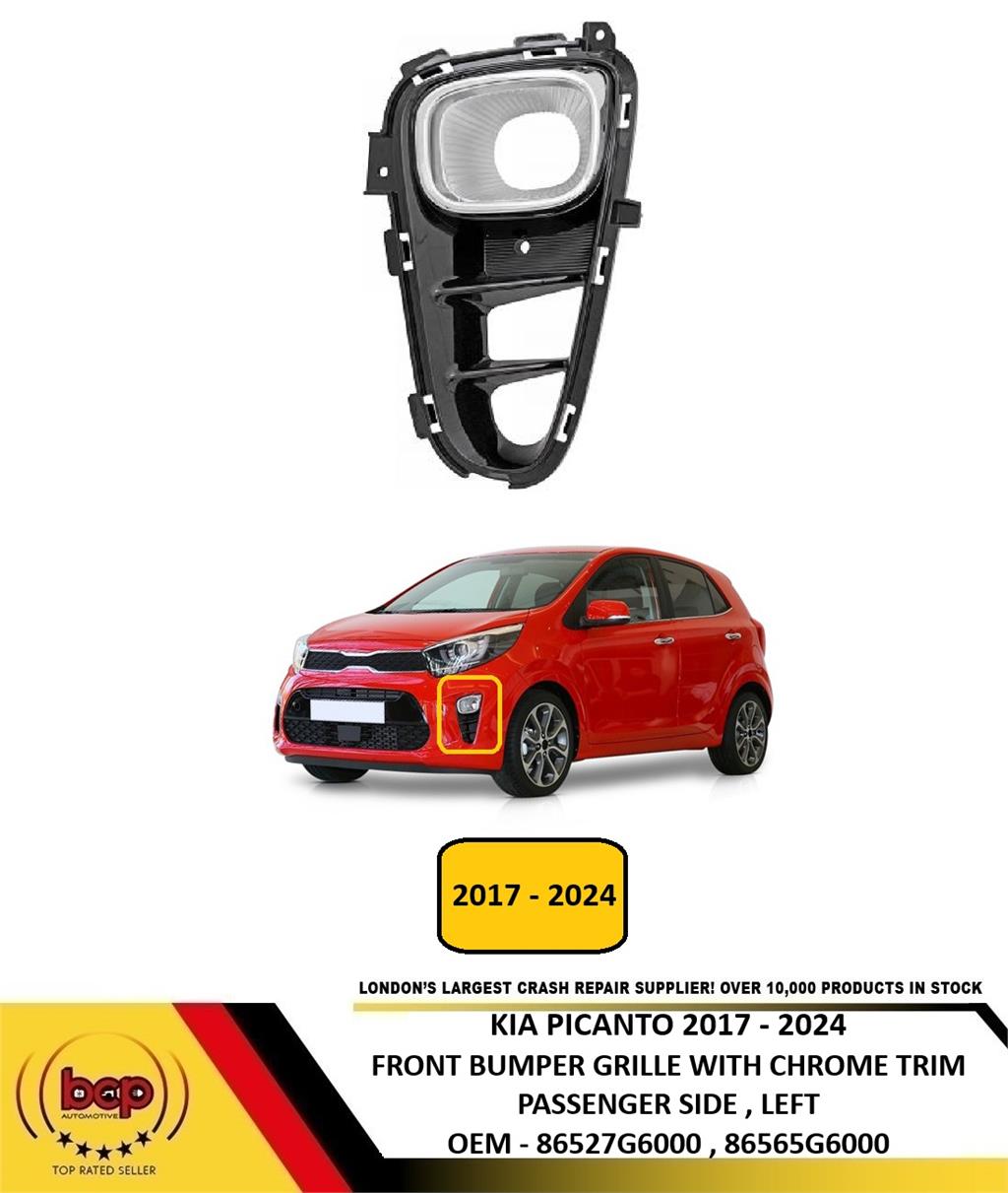 KIA PICANTO 2017 - 2024 FRONT BUMPER GRILLE WITH CHROME TRIM PASSENGER SIDE LEFT