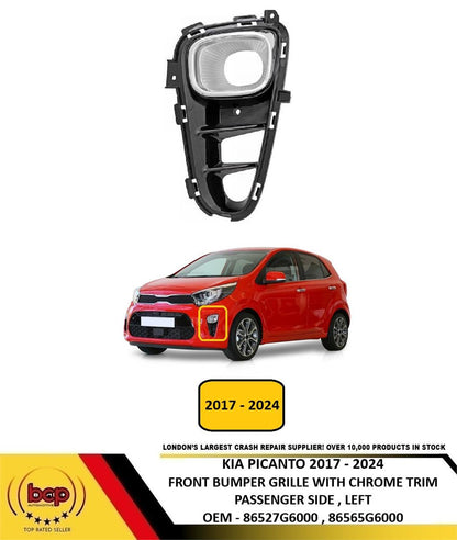 KIA PICANTO 2017 - 2024 FRONT BUMPER GRILLE WITH CHROME TRIM PASSENGER SIDE LEFT