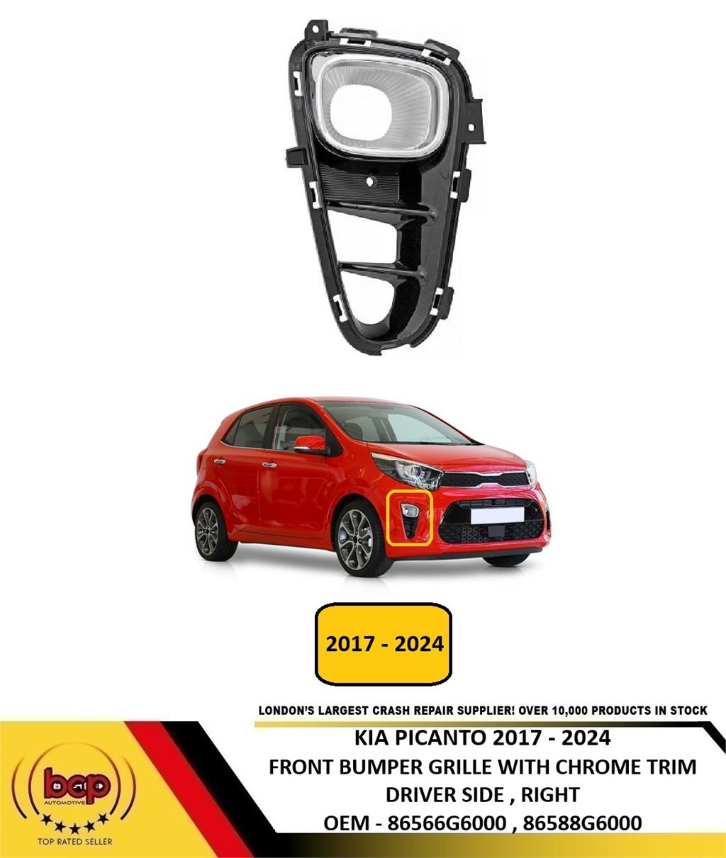 KIA PICANTO 2017 - 2024 FRONT BUMPER GRILLE WITH CHROME TRIM DRIVER SIDE RIGHT