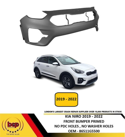 KIA NIRO 2019 – 2022 FRONT BUMPER PRIMED BLACK NO PARKING SENSORS NO WASHER HOLE