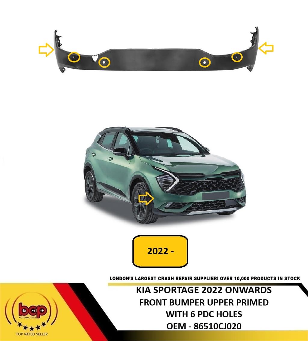 KIA SPORTAGE 2022 ON FRONT BUMPER UPPER SECTION PRIMED WITH PARKING SENSOR HOLES