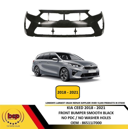 KIA CEED 2018 - 2021 FRONT BUMPER SMOOTH BLACK NO PDC NO WASHER HOLES 86511J7000