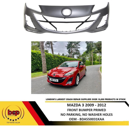 MAZDA 3 2009 – 2012 FRONT BUMPER NOT PRIMED NO PARKING SENSORS OR WASHER HOLES