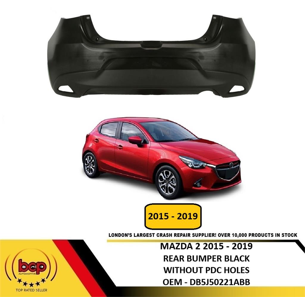 MAZDA 2 2015 – 2019 REAR BUMPER BLACK WITHOUT PARKING SENSOR HOLES