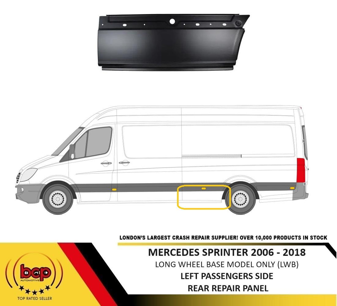 MERCEDES SPRINTER 2006 - 2018 LWB SIDE LOWER PANEL METAL REPAIR B4 WHEEL LEFT