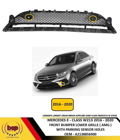 MERCEDES E CLASS 2016 – 2020 FRONT BUMPER LOWER GRILLE WITH 2 SENSOR HOLES AMG