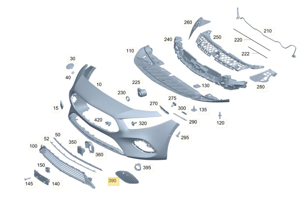MERCEDES A CLASS W177 2018 ON FRONT BUMPER GRILLE NO FOG HOLE DRIVER RIGHT