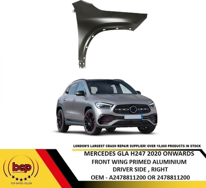 MERCEDES GLA H247 2020 ON FRONT WING RIGHT DRIVER SIDE ALUMINIUM FENDER PANEL
