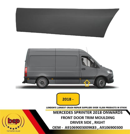 MERCEDES SPRINTER 2018 ONWARDS FRONT DOOR SIDE BLACK MOULDING DRIVER TIGHT NEW