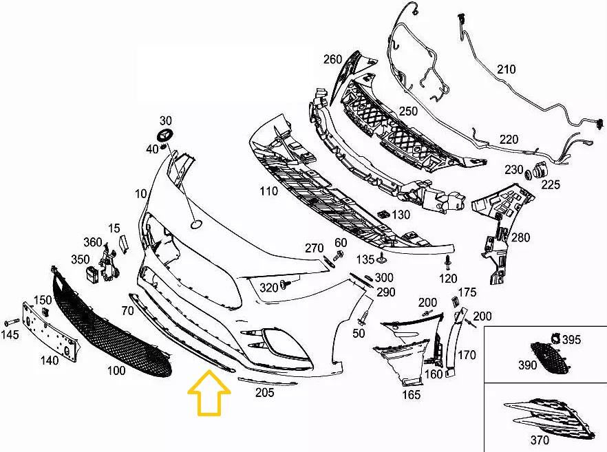MERCEDES A CLASS W177 2018-2023 FRONT BUMPER CENTRE CHROME MOULDING AMG LINE