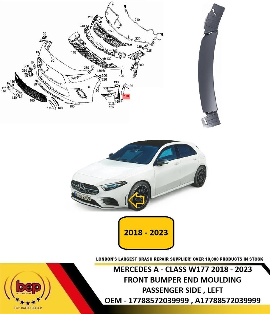 MERCEDES A CLASS W177 2018 - 2023 FRONT BUMPER END MOULDING AIR INTAKE LEFT