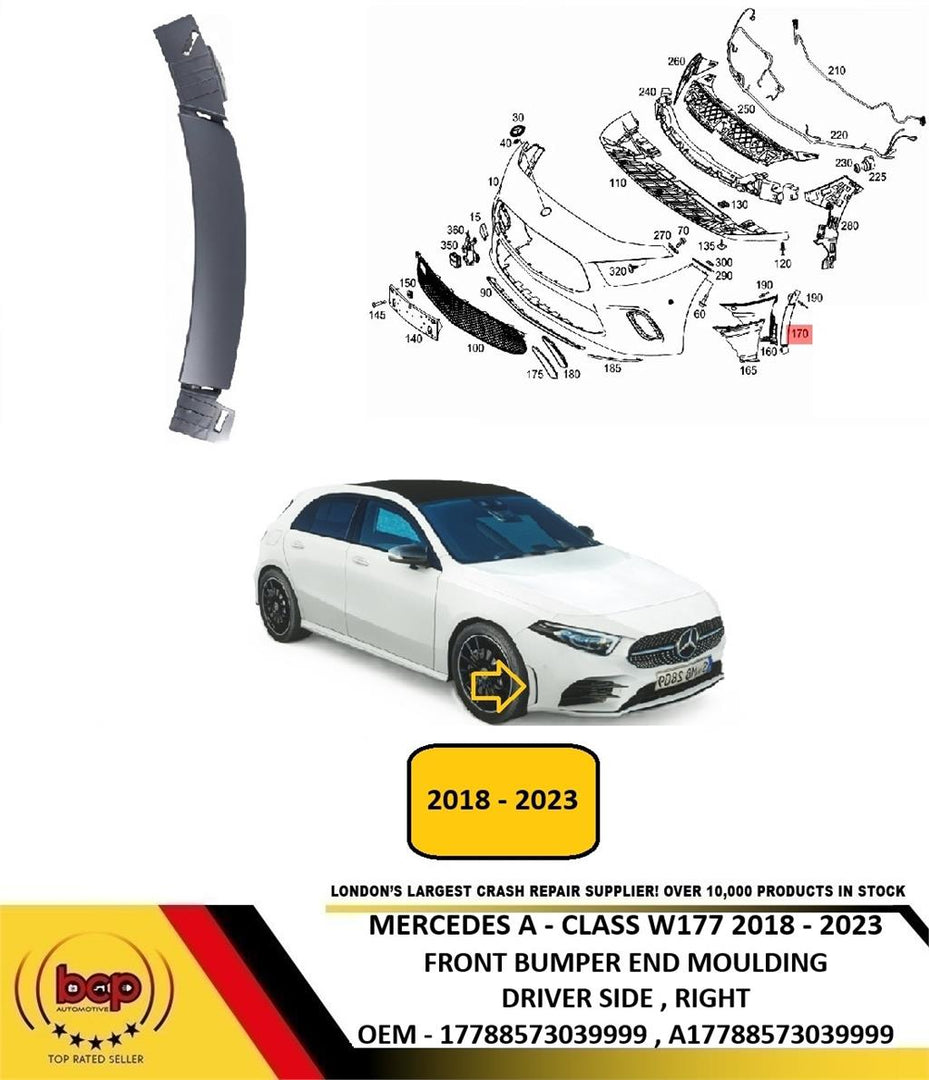 MERCEDES A CLASS W177 2018 - 2023 FRONT BUMPER END MOULDING AIR INTAKE RIGHT