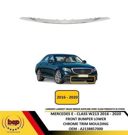MERCEDES E - CLASS W213 2016 - 2020 FRONT BUMPER LOWER MOULDING CHROME TRIM NEW
