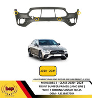 MERCEDES E-CLASS W213 2020 - 2024 FRONT BUMPER PRIMED WITH 4 PDC HOLES AMG LINE