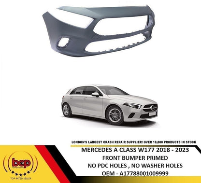 MERCEDES A CLASS W177 2018 - 2023 FRONT BUMPER PRIMED NO PARKING SENSORS NOT AMG