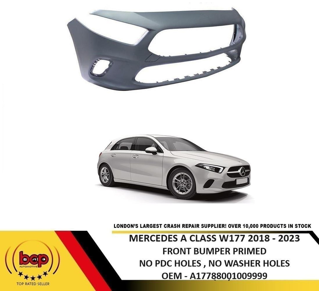 MERCEDES A CLASS W177 2018 - 2023 FRONT BUMPER PRIMED NO PARKING SENSORS NOT AMG