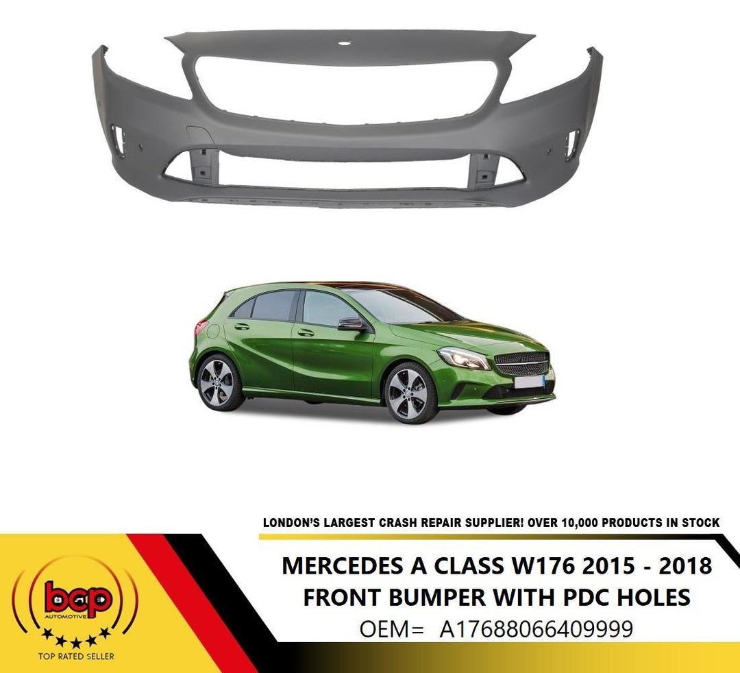 A CLASS W176 2015 – 2018 FRONT BUMPER WITH PARKING SENSORS HOLES OEM QUALITY