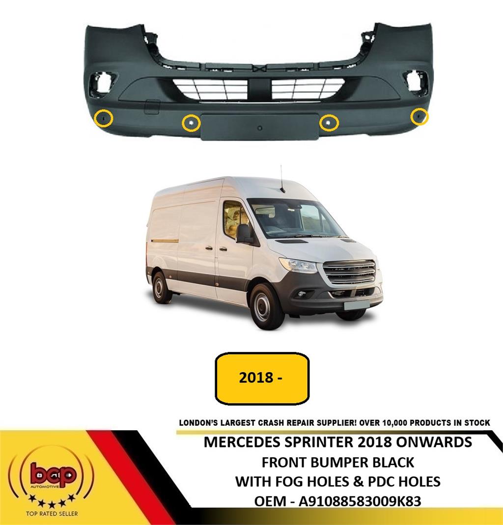 MERCEDES SPRINTER 2018 ON FRONT BUMPER BLACK WITH FOG & PARKING SENSOR HOLES