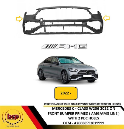 MERCEDES C CLASS W206 2022 ON FRONT BUMPER PRIMED WITH 2 PDC HOLES AMG LINE