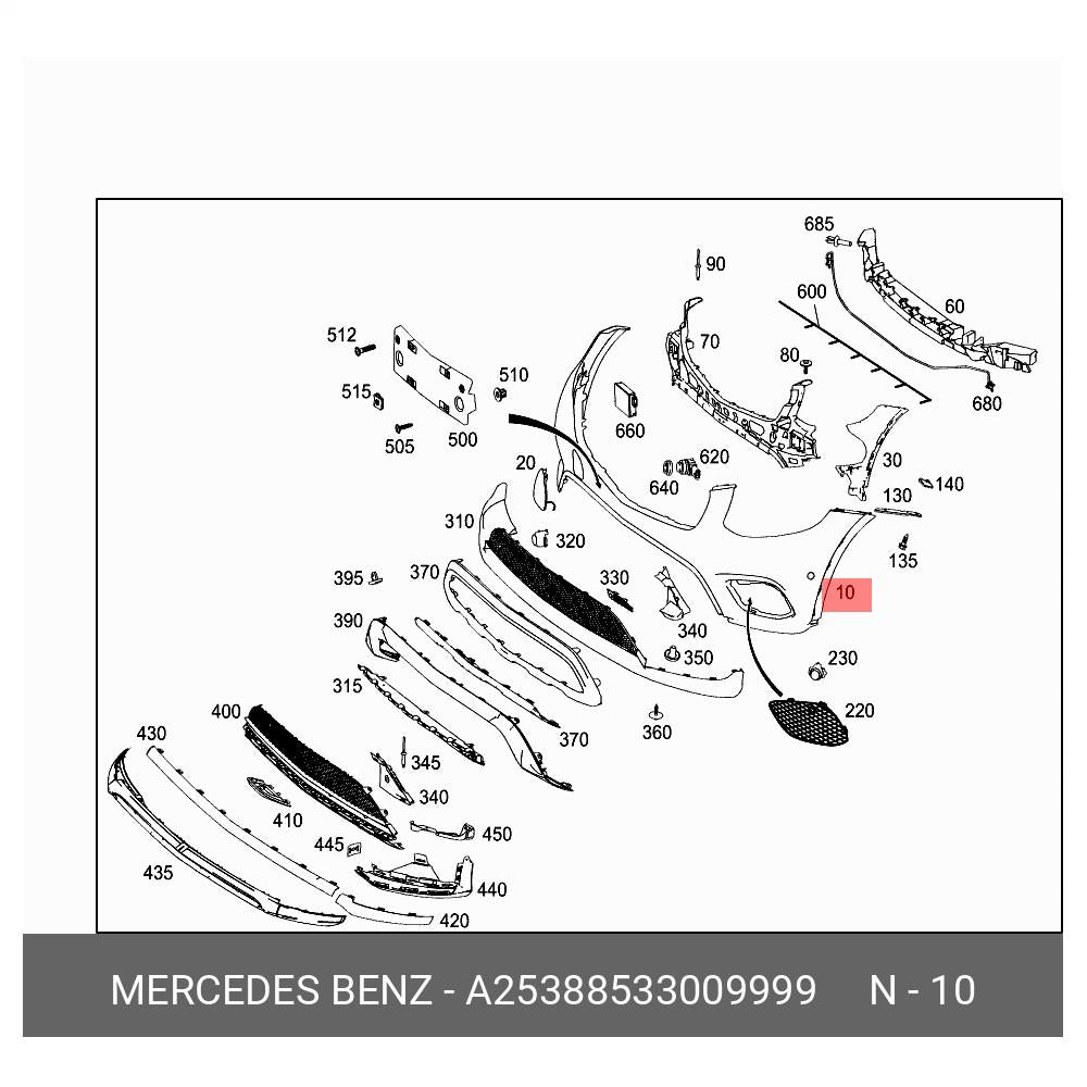 MERCEDES GLC 2015 - 2019 FRONT BUMPER PRIMED 2 PARKING SENSOR HOLES A25388533009999