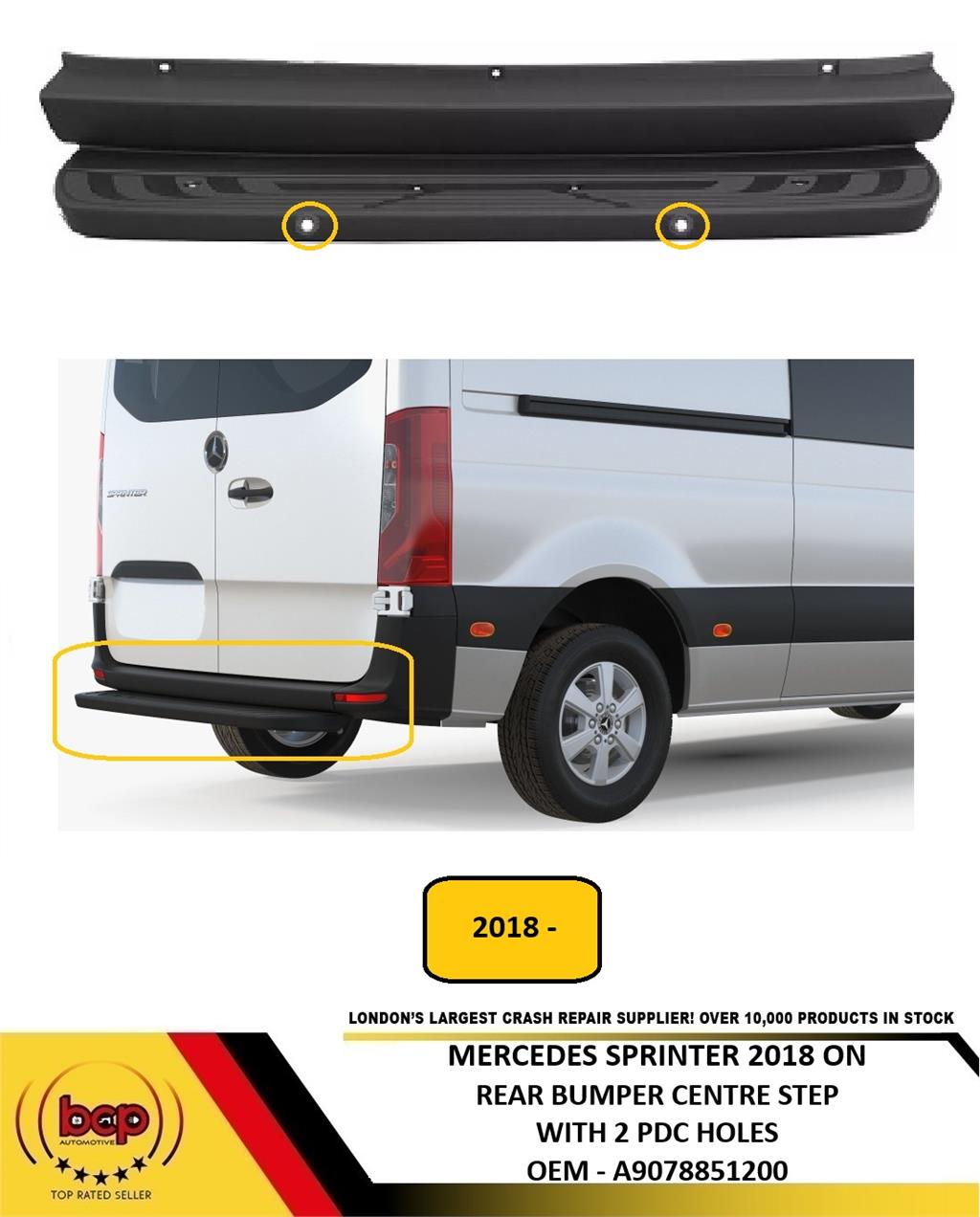 MERCEDES SPRINTER 2018 ON REAR BUMPER CENTRE WITH DOOR STEP COVER WITH 2 PDC