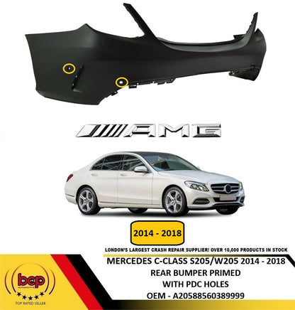 MERCEDES C CLASS W205 2014 - 2018 AMG LINE REAR BUMPER WITH PARKING SENSOR HOLES