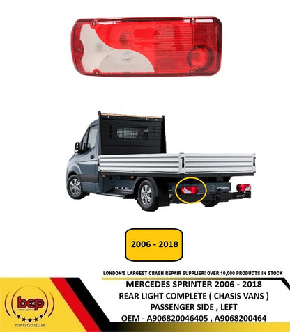 MERCEDES SPRINTER 2006 - 2018 REAR LIGHT COMPLETE LAMP CHASIS LUTON PICKUP VANS